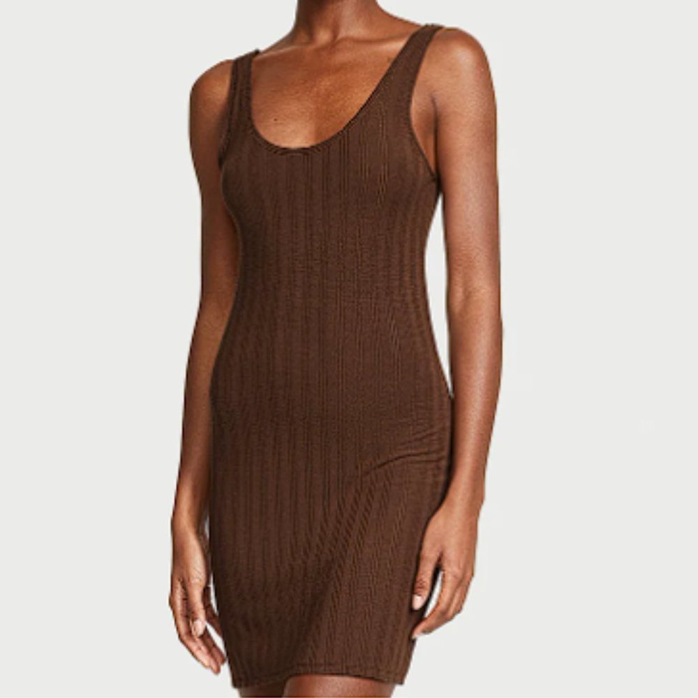 VICTORIA'S SECRET Luxe Modal Ribbed Slip / Nightgown Ganache Sexy NWT